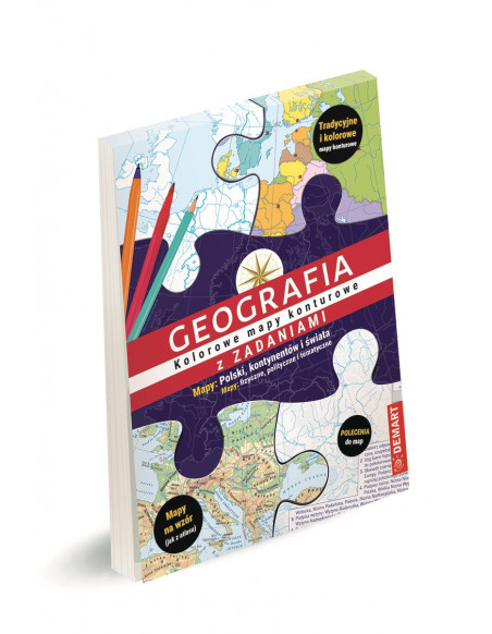 Geografia. Kolorowe mapy konturowe z zadaniami.